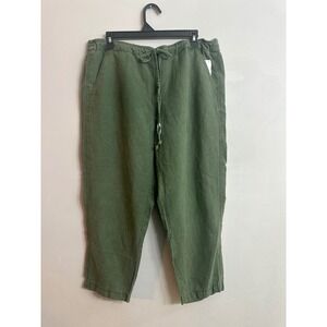 J. Crew Denim Olive Green Linen Blend Cropped Drawstring Pants XL
